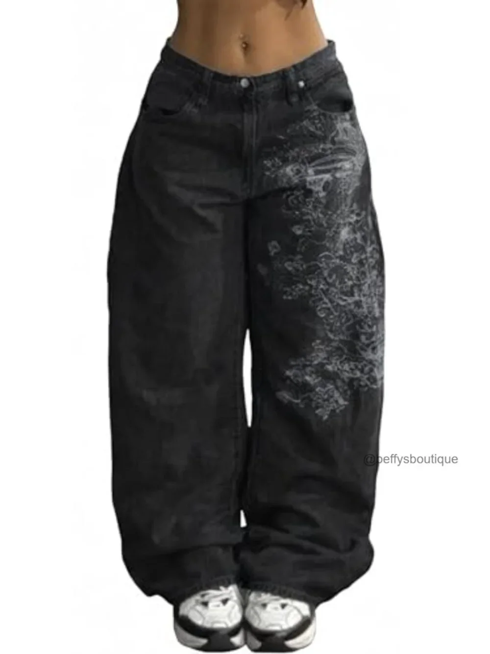 Wide Leg Boyfriend Jeans Mid Rise Baggy Denim Pants Hip Hop Vintage - Picture 2 of 7